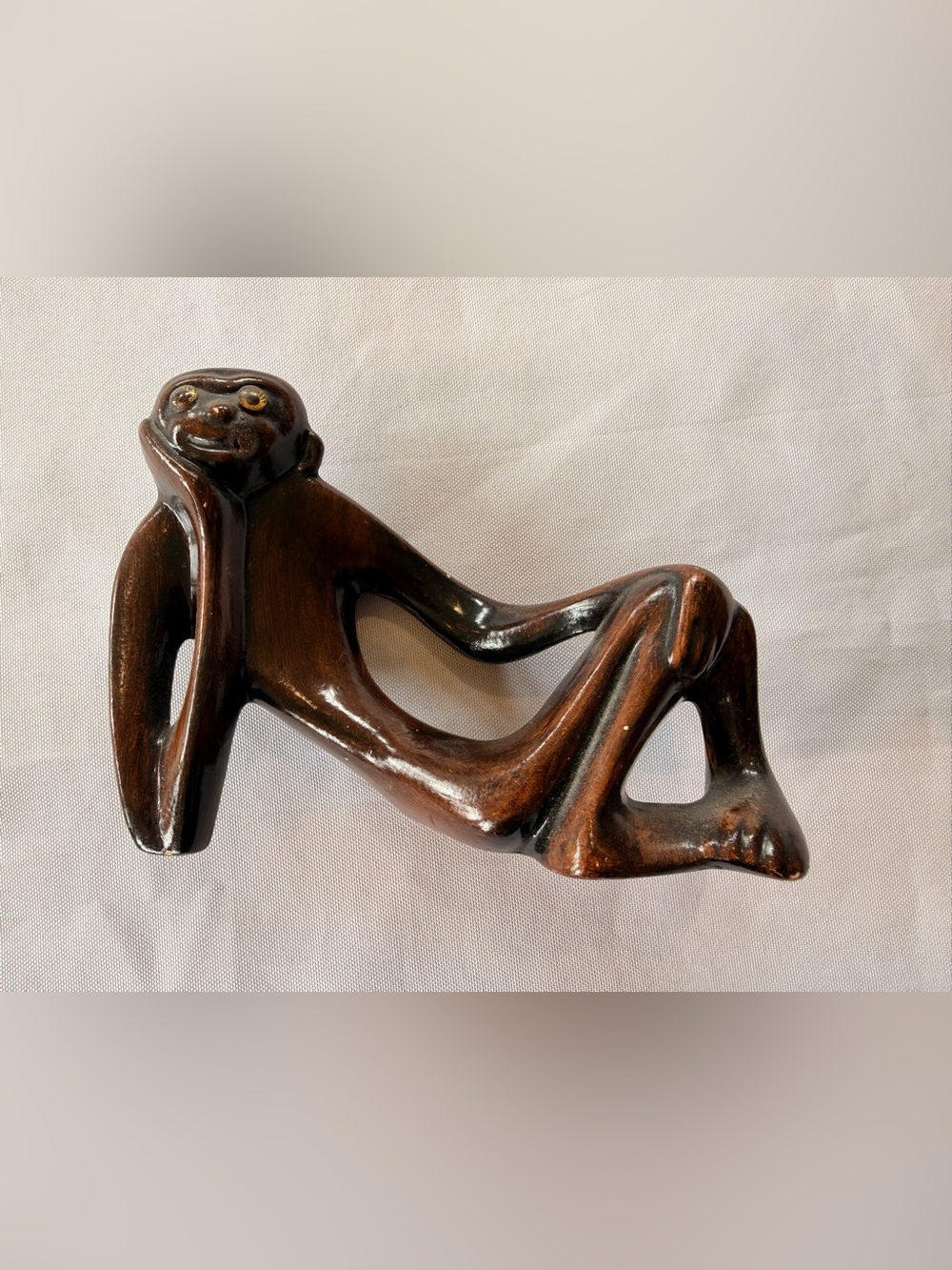 Vintage Mid-Century Modern Relaxed Monkey Porcelain Figurine